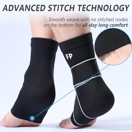 Copper Infused Ankle Compression Sleeve with Adjustable Strap - Medium, Black