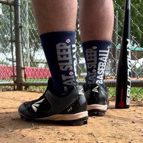 Large ChalkTalkSPORTS Eat Sleep Baseball Crew Socks - Mid-Calf Athletic Socks