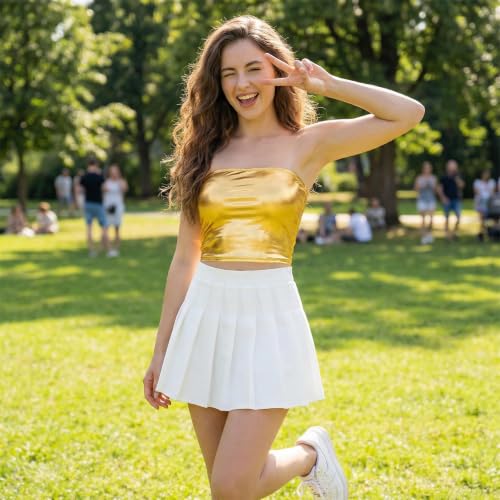 Metallic Strapless Top - Shiny Bandeau Tube Top - Gold Small