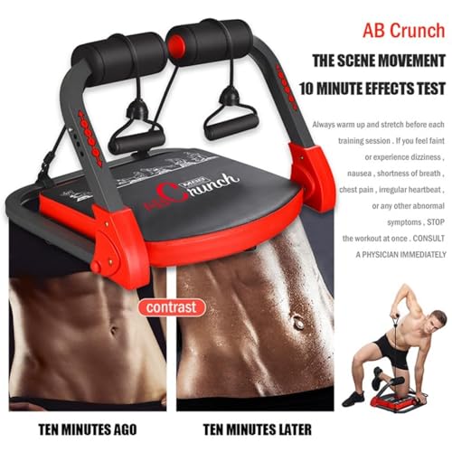 Ab Machine for Home Gym - Sit Up & Core Trainer with Resistance Bands - Red