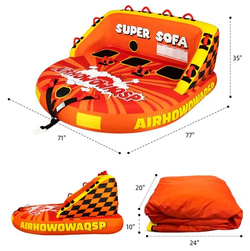1-3 Person Inflatable Towable Tube for Boating - Heavy-Duty Nylon Cover