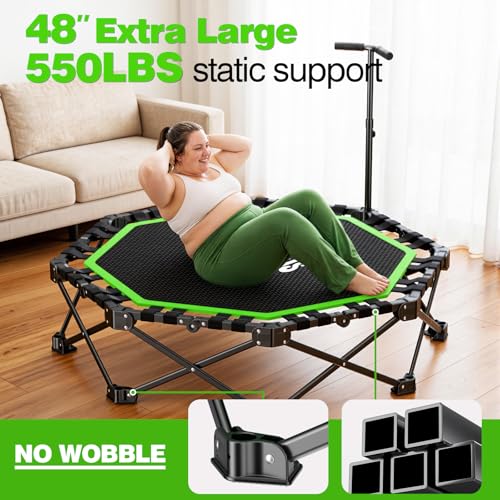 48" Foldable Mini Trampoline with Adjustable T-Bar - 550lb Capacity