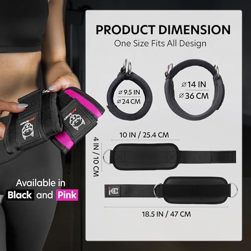 Ankle Straps for Cable Machines - Padded Gym Cuffs - Black