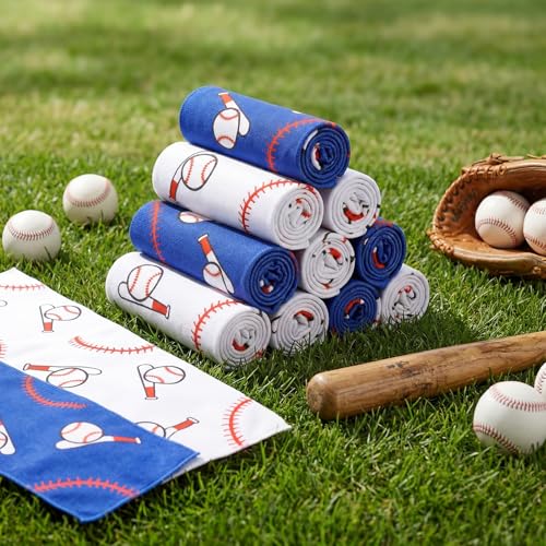 Softball Cooling Towels - 12 Pack 40 x 12 Inch White+Blue