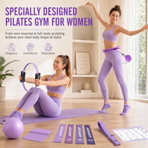 Weighted Hula Fitness Hoop & 12-Piece Pilates Kit for Home Workouts