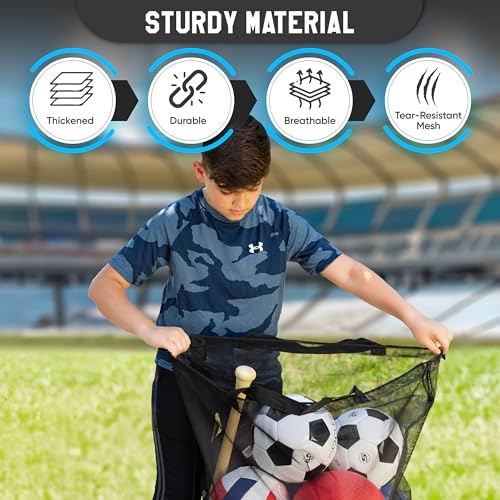 Large Mesh Sports Ball Bag - 30x40 - Durable Gear Carrier with Strap