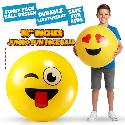 KiddieLoot 18-Inch Jumbo Happy Face Playground Balls - Pack of 2 for Kids & Toddlers
