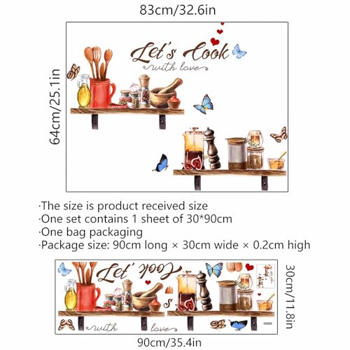 Bowl Kitchenware Spice Jar Shelf Butterfly Wall Stickers, sacinora Let¡¯s Cook with Love Wall Decals Removable Vinyl Peel and Stick for Kitchen Dining Restaurant Baking Room Bar Home Decor