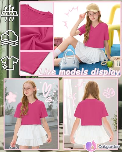 Girls Oversized V-Neck Crop Top - Breathable Athletic Shirt Ages 5-14