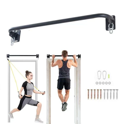 Heavy Duty Wall Mounted Pull Up Bar, 600 lbs Capacity Chin Up Bar with 8mm Thick Steel Plates & Carabiner, Multi-Grip Strength Training Bar for Home Gym, Garage