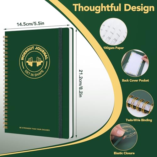 Fitness & Workout Journal - 8.5" x 6" Exercise Log & Meal Planner - Green