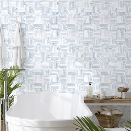 Modern Peel and Stick Wallpaper A Set of 17.3"x120" Boho Blue Contact Paper Removable Self-adheisve Wallpaper for Cabinets Shelf Drawer Bedroom Wall Decor