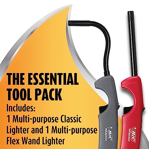 BIC Multi Purpose Lighter Pack of 10 with Flexible Metal Wand for Candles, Grills & Fireplaces