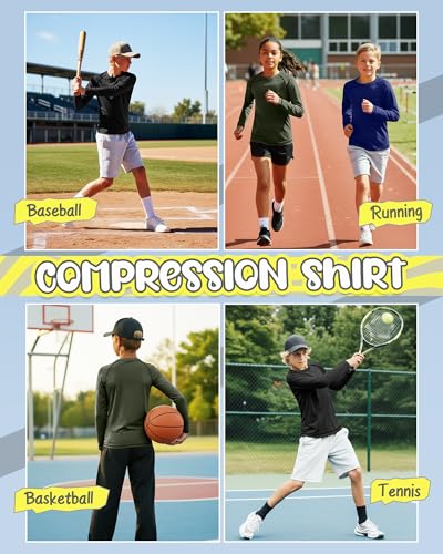 Boys' Compression Shirts - 3 Pack in Black, Royal Blue, Army Green - Medium