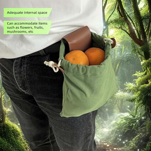 Foldable Waxed Canvas Foraging Bag - Hands-Free Waist Pack, 8.94x8.66"