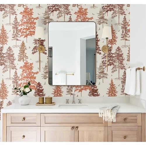 Timeet Red-Brown Forest Wallpaper Peel and Stick Contact Paper Self-Adhesive Removable Tree Wall Paper for Bedroom Living Room Cabinet Wall Decoration 17.3"x78.7"
