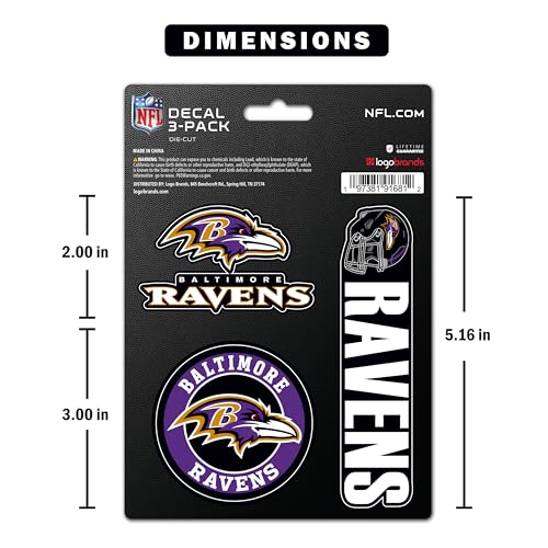 Baltimore Ravens Vinyl Decals - 3 Pack Weather-Resistant Stickers