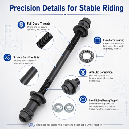 Bicycle Hub Axle Kit 190mm 3/8” Black Conical Nuts & Washers (1 Set) - Meuey Lyot