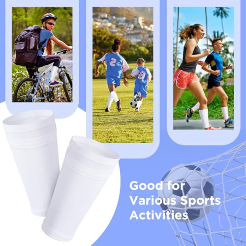 Compression Soccer Shin Guard Sleeves with Pocket - White, Small