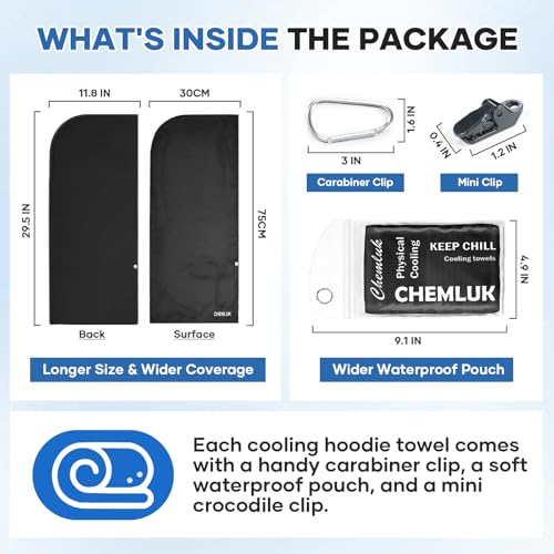 Cooling Towels for Neck and Face - Instant Cool Hoodie Towel 2PCS - Black/Grey