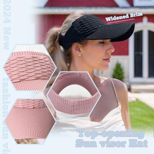 Wide Brim Sun Visor Hat with UV Protection - Black