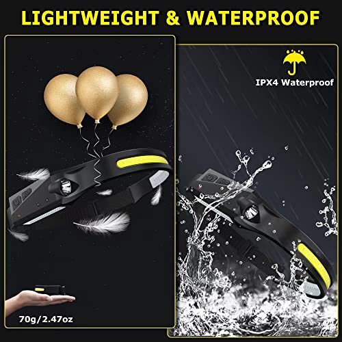 Rechargeable Headlamp 3-Pack - 230° LED, Motion Sensor, 5 Modes