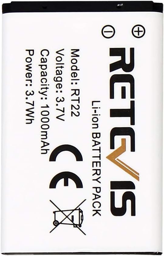Retevis Original Li-Ion Battery for RT22, RT22S, RT15, RT19 Walkie Talkies - 3.7V 1000mAh (2 Pack)