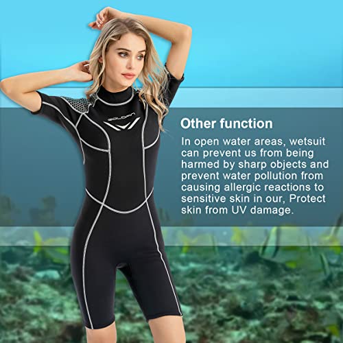 GoldFin Women Shorty Wetsuit 3mm Neoprene Back Zip - Black, Medium