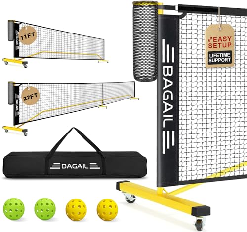 Portable Pickleball Net Set - 22FT/11FT with Ball Collector & Wheels - Yellow + Black
