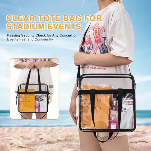 Clear Tote Bag for Stadium Events - Black 12x6x12 Gym Tote