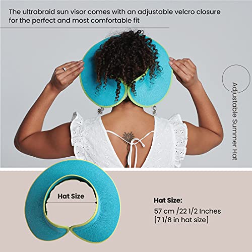 Ultrabraid Large Brim Summer Visor Hat - Aqua Lime, One Size