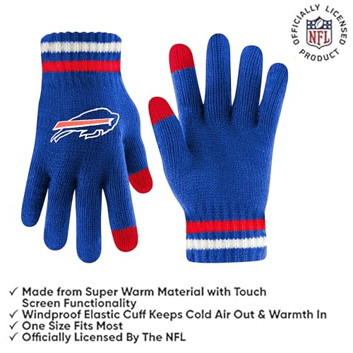 Youth NFL Buffalo Bills Team Stripe Winter Beanie Hat & Touch Screen Gloves - One Size
