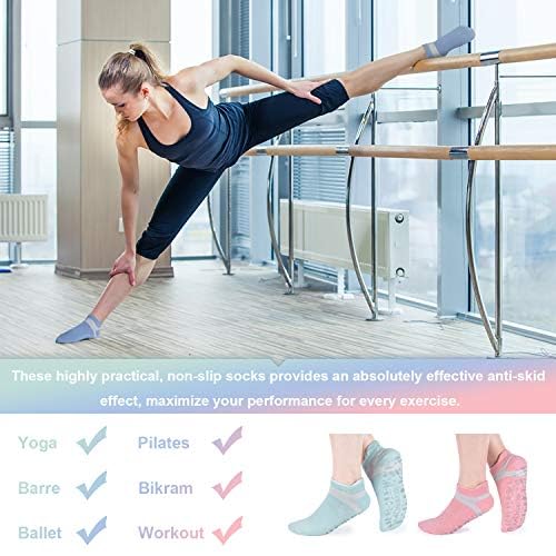 Muezna Pilates Socks Grippy Socks for Women, Non-Slip Yoga Socks 3 Pairs - Mint/Blush/Arctic + Silver Grips