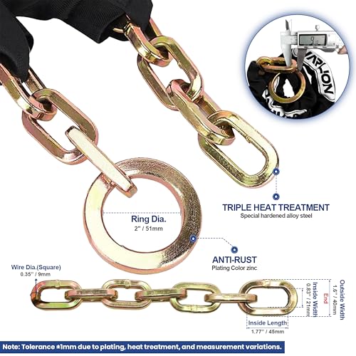 WARLION Black Heavy Duty Security Chain 5ft x 3/8in - Anti-Theft Motorcycle & Equipment Lock