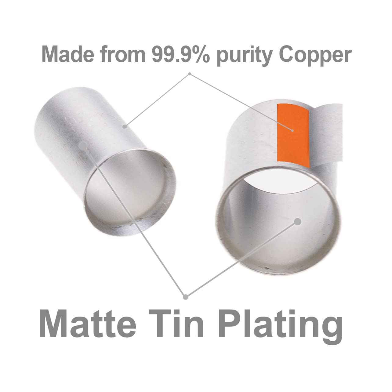 ROCKDIG 40PCS 4/0 3/0 2/0 1/0 Gauge Tinned Copper Wire Ferrules for Electrical Cable Ends Crimp Terminals Assortment Kit