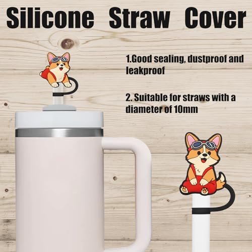 5-Piece Corgi Straw Cover Cap Set - Reusable Silicone for 10mm Straws