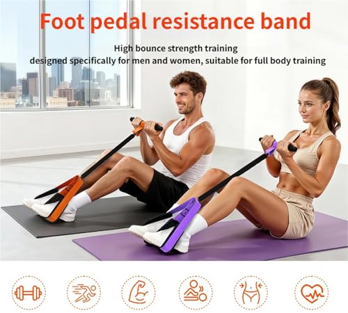 Pink 55lbs Multifunctional Resistance Bands with Pedals & Handles