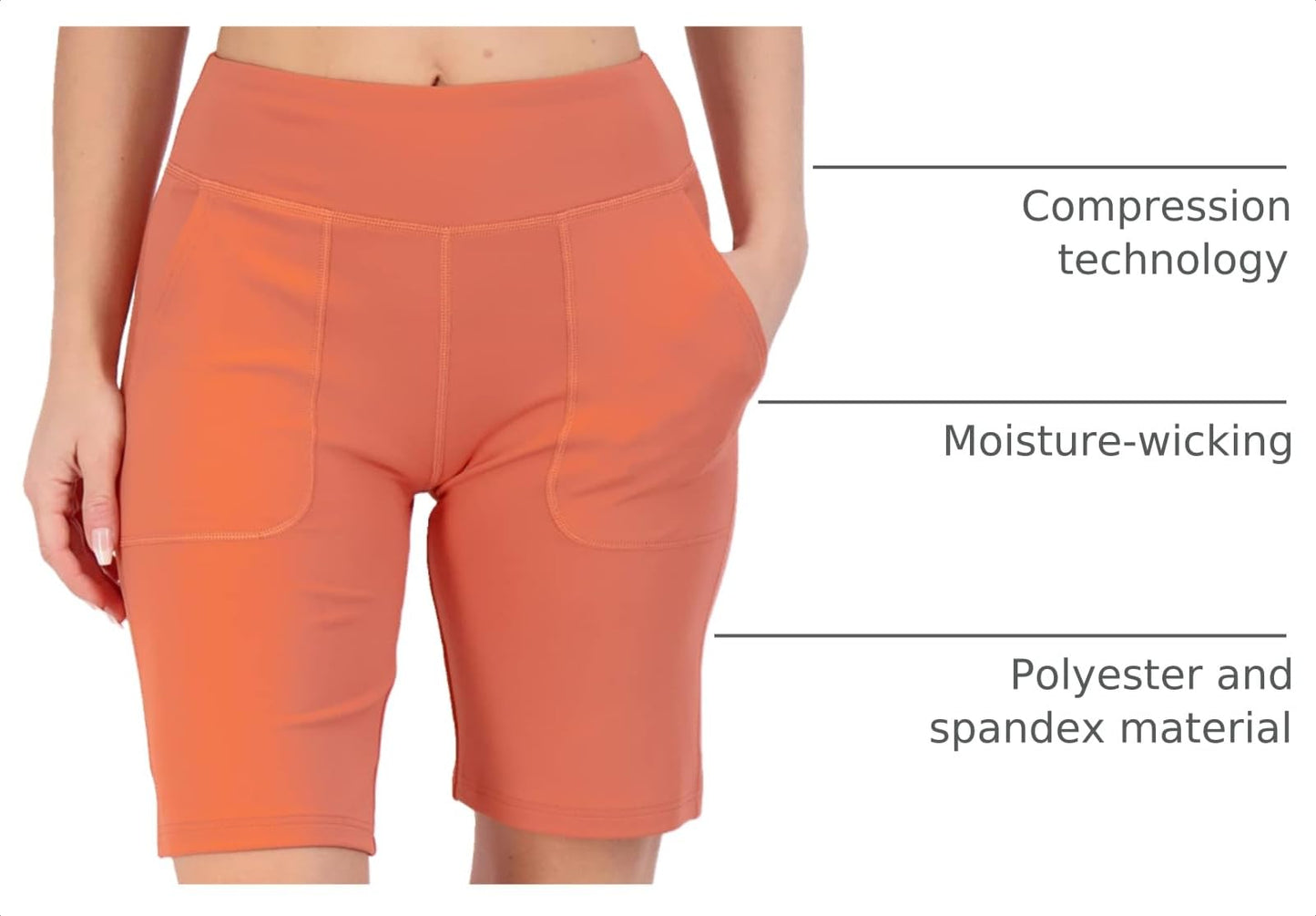 Real Essentials 4 Pack: Women's 9" Bermuda Long High Waisted Shorts with Pockets Casual Workout Athletic (Available in Plus) - Set 7, S