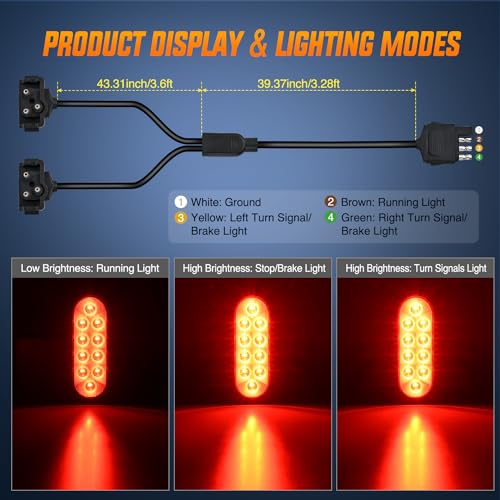 Nilight Hitch Cargo Carrier Oval Tail Light Kit 2PCS Red with Mounting Brackets - Trailer Lights w/Wire & Brackets