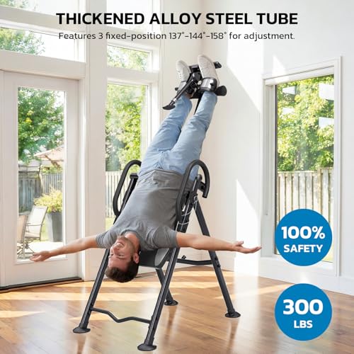 Gravity Inversion Table for Back Pain Relief with Heat & Massage - Silver