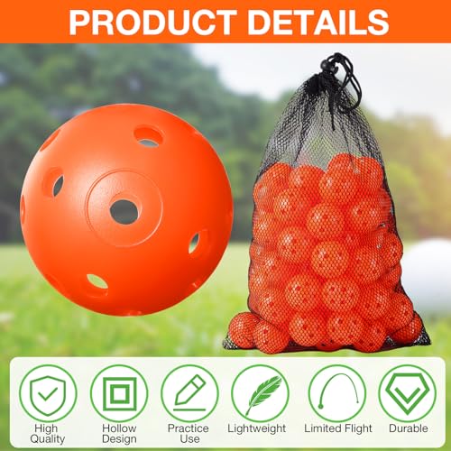 MiniInflat 80Pcs Orange Practice Golf Balls 42mm Plastic with Scalloped Holes