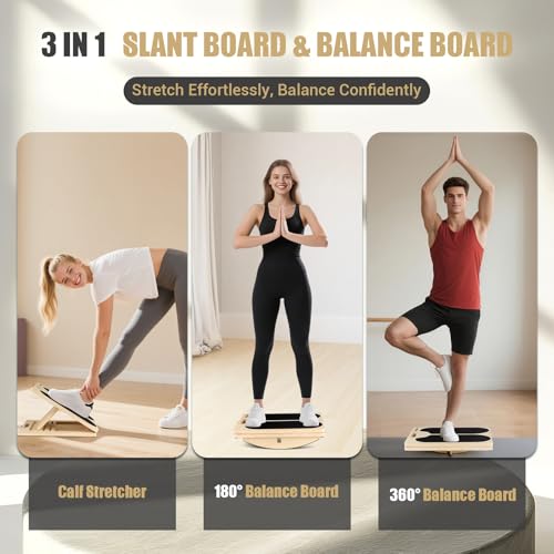 3-in-1 Slant Board & Balance Board - 300 LBS Capacity, 6 Angles