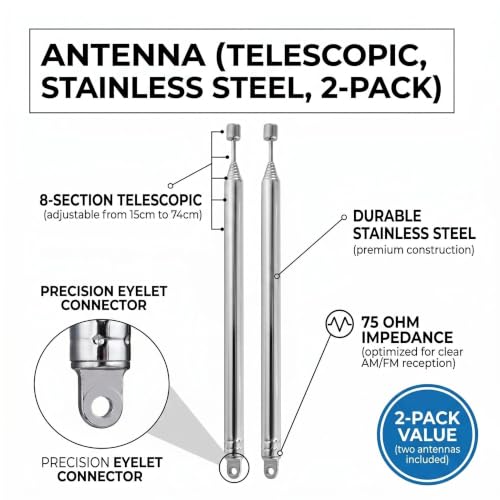Telescopic 8-Section Radio Antenna Replacement - 2-Pack