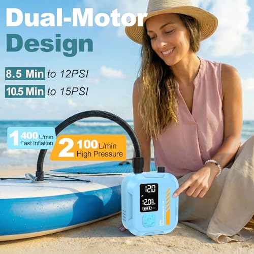 22 PSI Electric Paddle Board Pump - Rechargeable & Portable, Blue