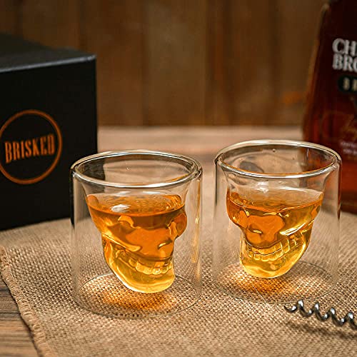 Skull Shot Glass Set of 2 - Gothic Whiskey & Cocktail Glasses for Halloween and Parties