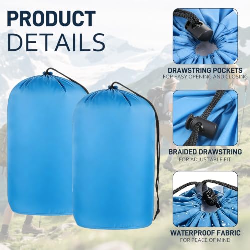 Lightweight Waterproof Stuff Sack - 2-Pack, Blue, 5x10 Inch