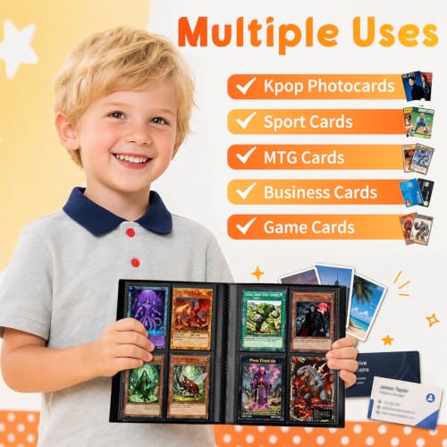 Trading Card Binder Album - 160 Pocket Folder for Sports & Gaming Cards - Black