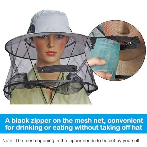 Mosquito Head Net Hat with Hidden Mesh - Grey
