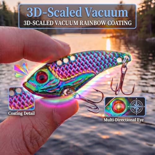 Nclongshengsheng Holographic Rainbow Metal Fishing Spoons 5 Pack - Saltwater & Freshwater Blade Baits with Storage Box