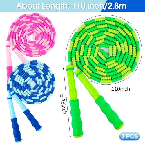 Adjustable Jump Rope for Kids - 9 Ft Soft Beaded - Green, Pink, Blue